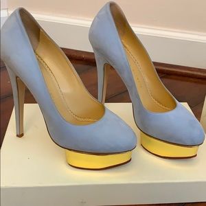 Charlotte Olympia Baby Blue Suede Dolly Platforms - image 1